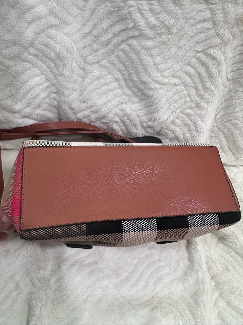 Burberry Brown Leather & Check Satchel with Top Handles - Picture 6 of 15